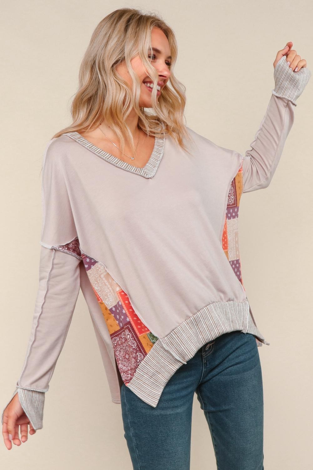 Plus Color Block Loose Fit W/Reverse Stitches