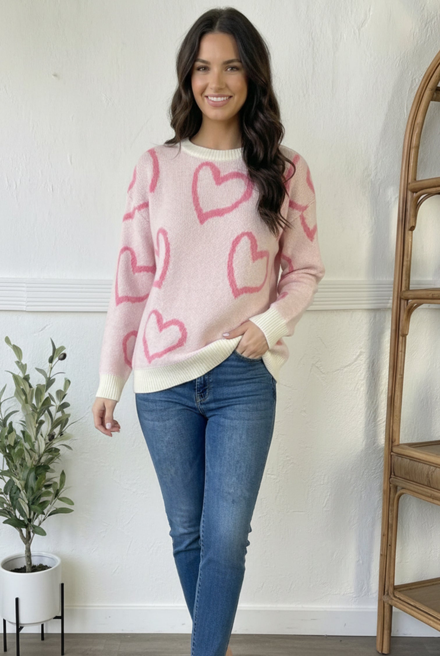 HEART PATTERN JACQUARD OVERSIZE SWEATER (Open Pack)