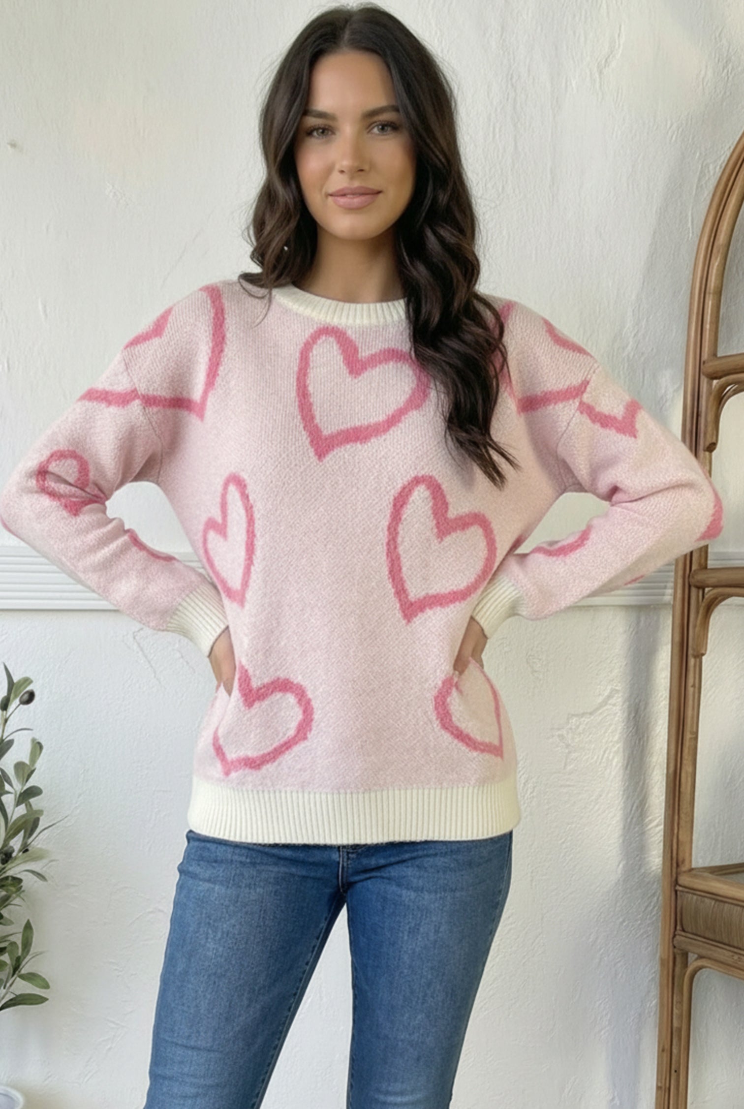 HEART PATTERN JACQUARD OVERSIZE SWEATER (Open Pack)