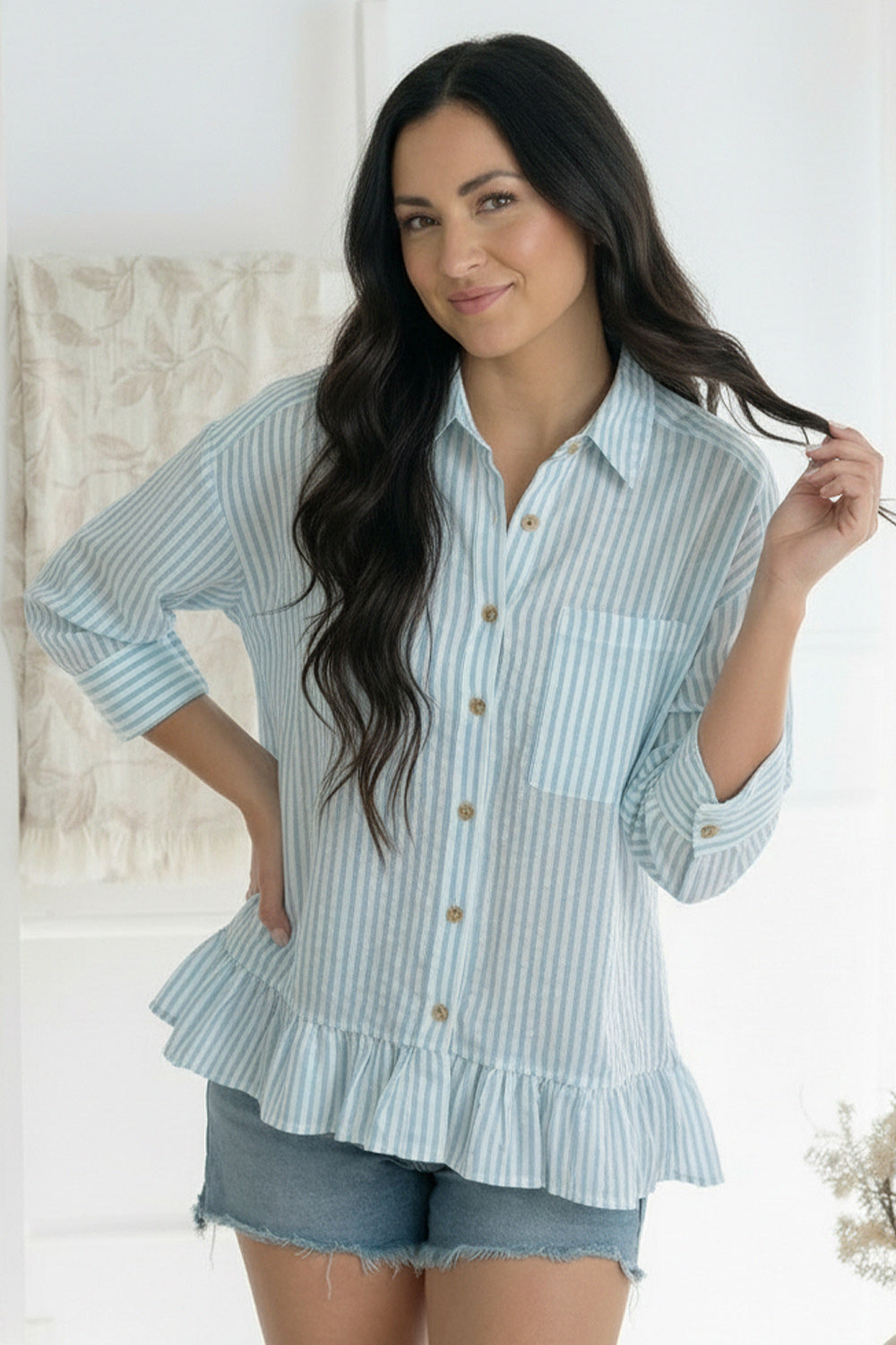 Pretty Please Blue Peplum Blouse (Open Pack)