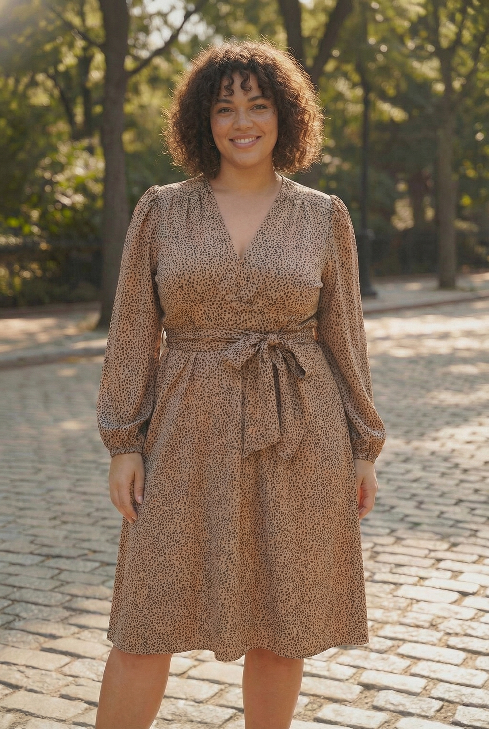 PLUS PLEATED DETAIL FULLY LINED LEOPARD DRESS