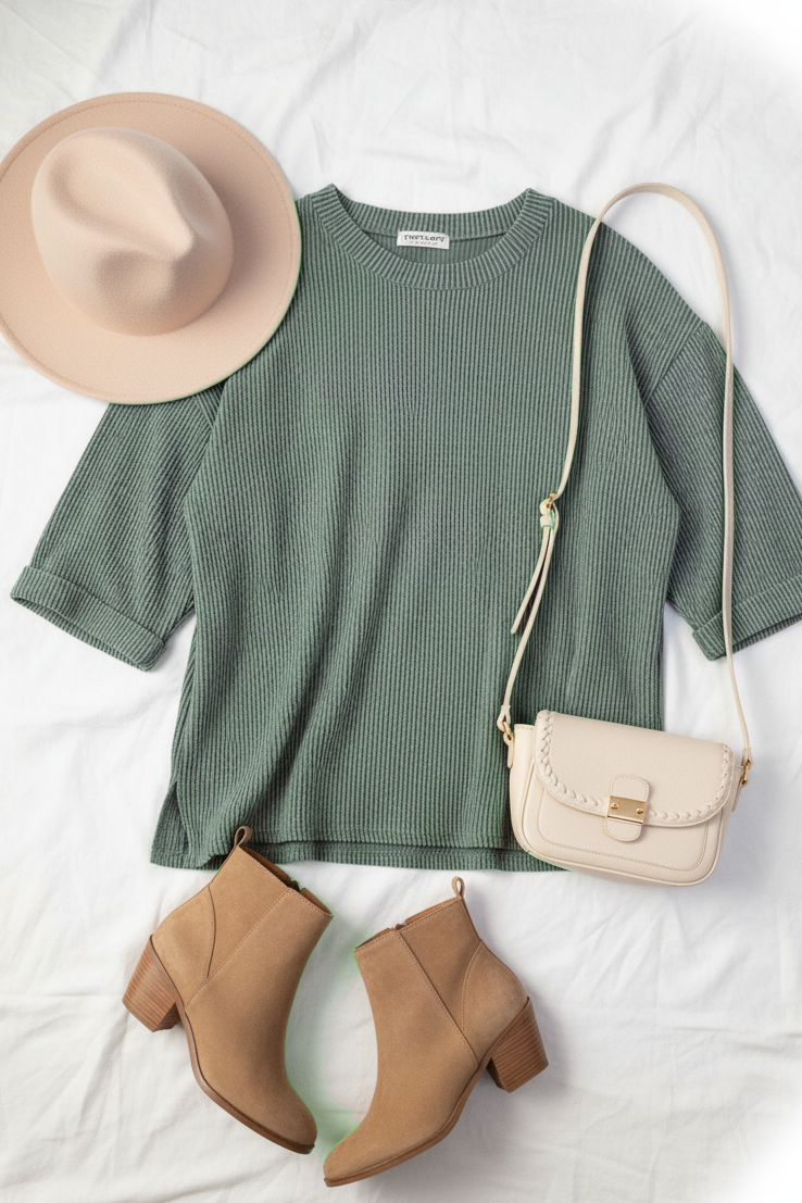 Plus Sage Wavy Rib Top