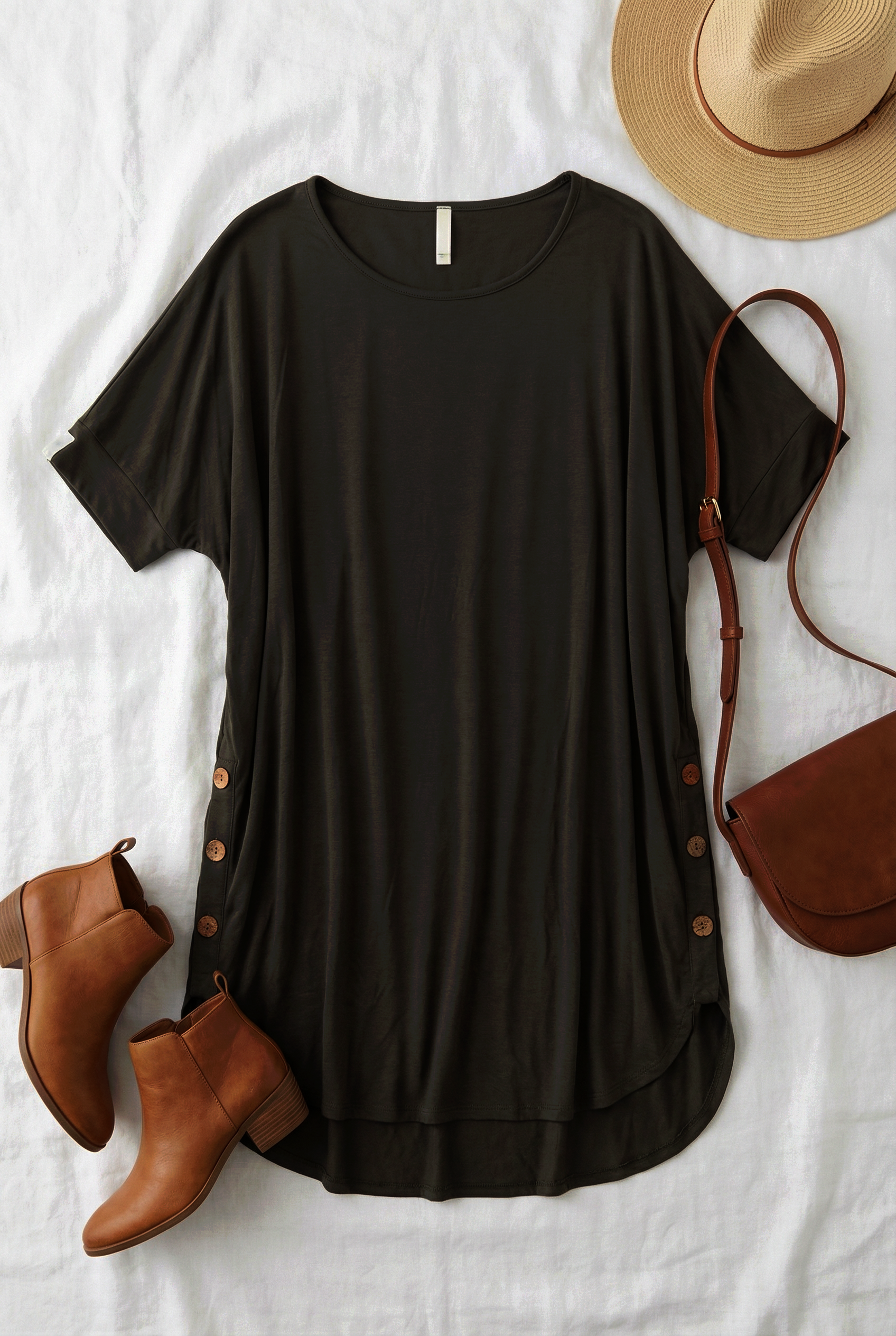 Plus Black Button Tunic Dress