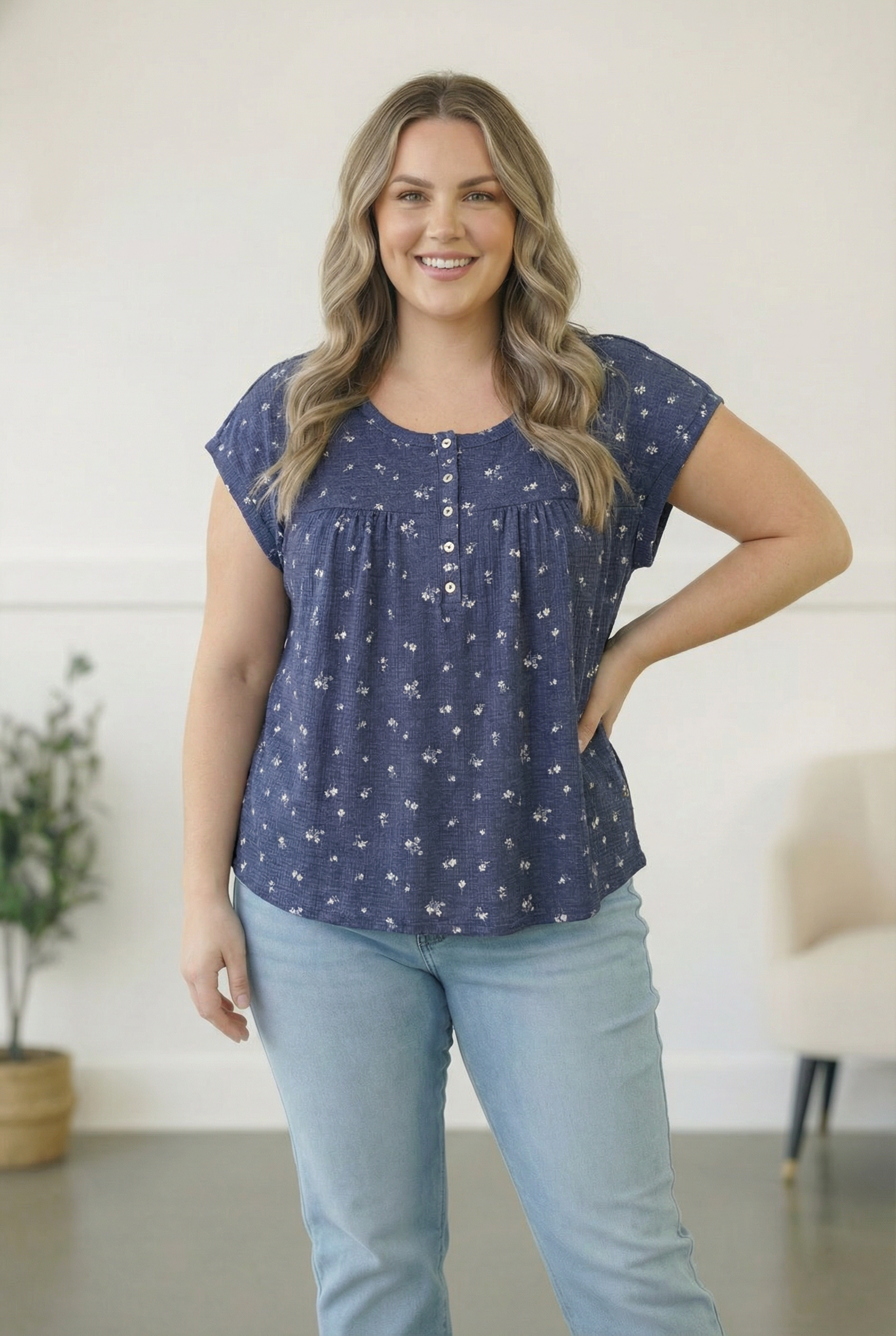 Plus Blue Floral Top