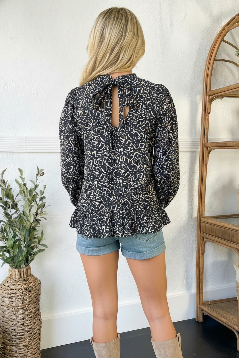 Blue Print Open Back Woven Top