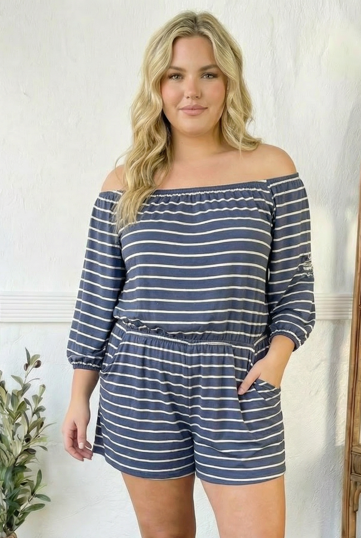 Plus Denim Stripe Romper