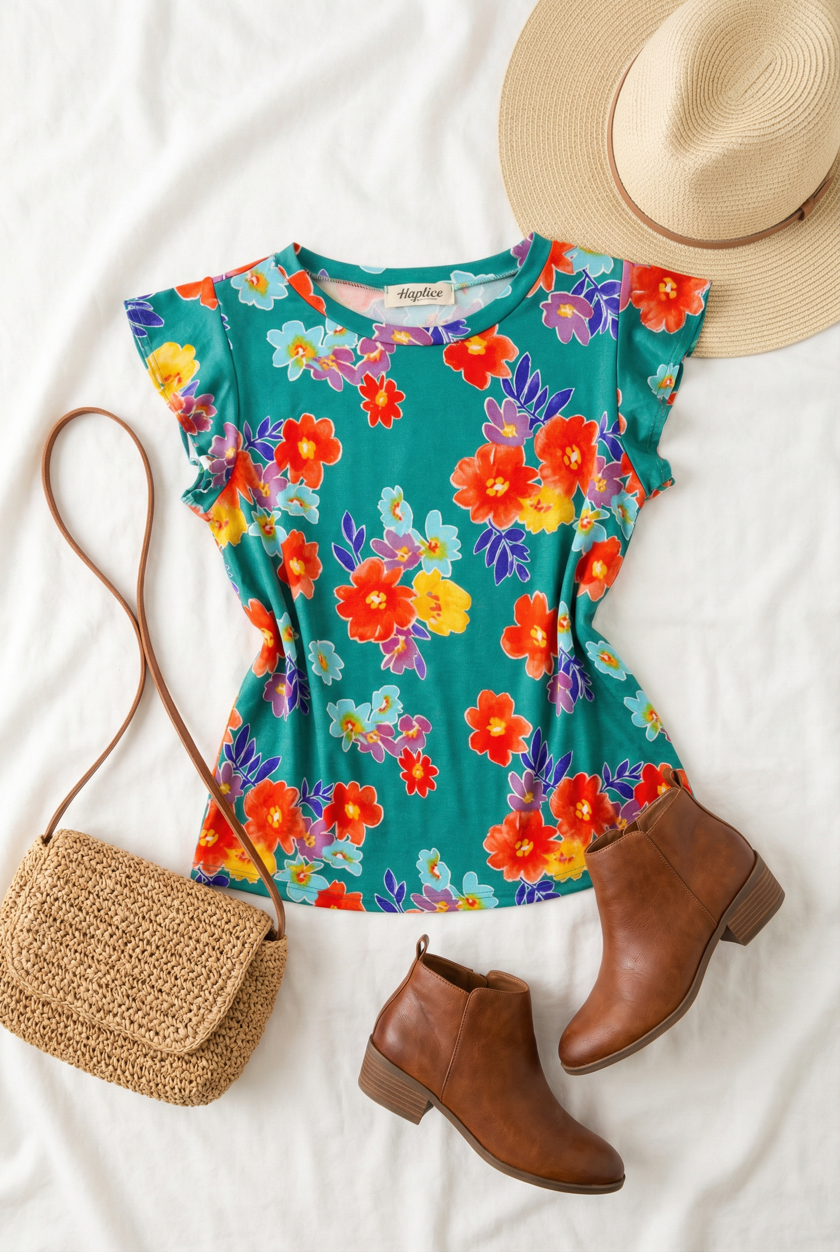 Teal Floral Flutter Top