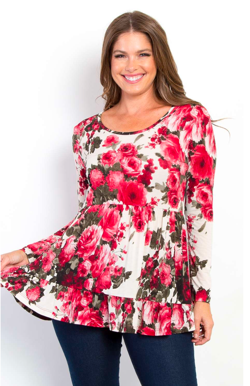 Ivory Long Sleeve Print Floral Babydoll