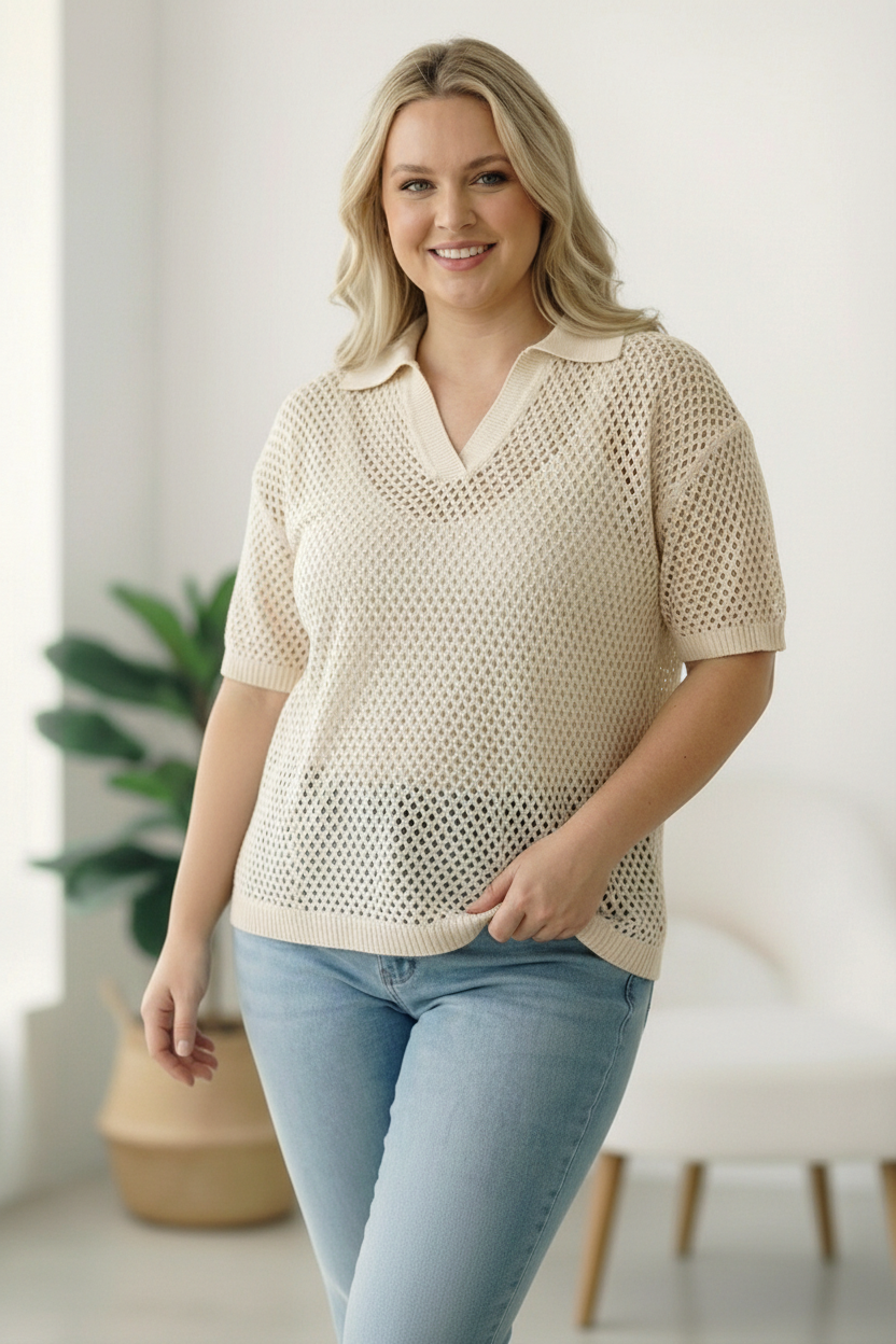 Plus Taupe Crochet Blouse