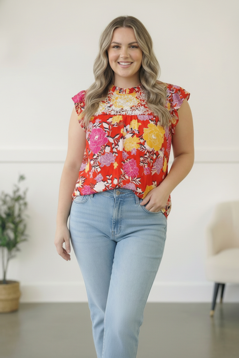 Floral at the Fiesta Flutter Top (Open Pack)