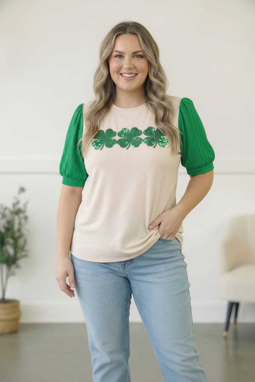 PLUS PUFF BUBBLE COLOR BLOCK WITH CLOVER SEQUINS