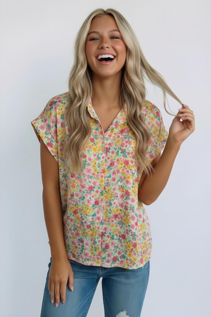 Sunny Garden Button Down Top (Open Pack)