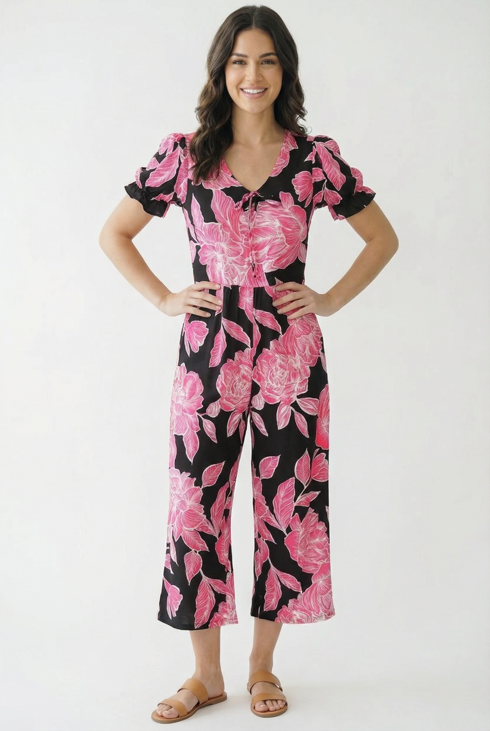 KNIT JUMPSUIT W/ PUFF BUBBLE SHORT SLEEVES