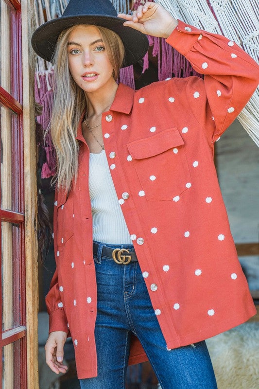 Rust Textured Dotted Shacket