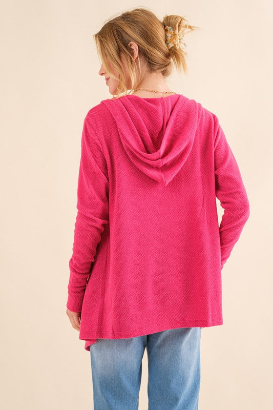 Fuchsia Printed Thermal Hoodie Casual Cardigan