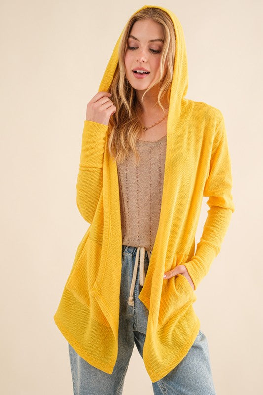 Plus Yellow Thermal Hoodie Casual Cardigan