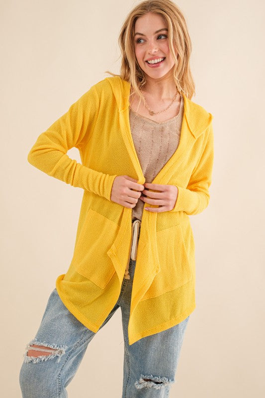 Plus Yellow Thermal Hoodie Casual Cardigan