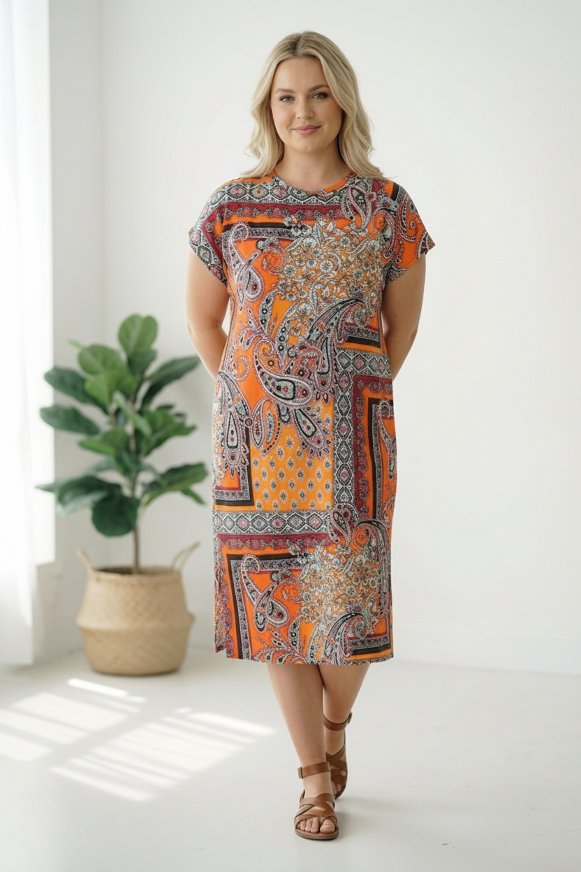 PLUS BOHO MIDI DRESS W/ SIDE POCKETS AND SLIT