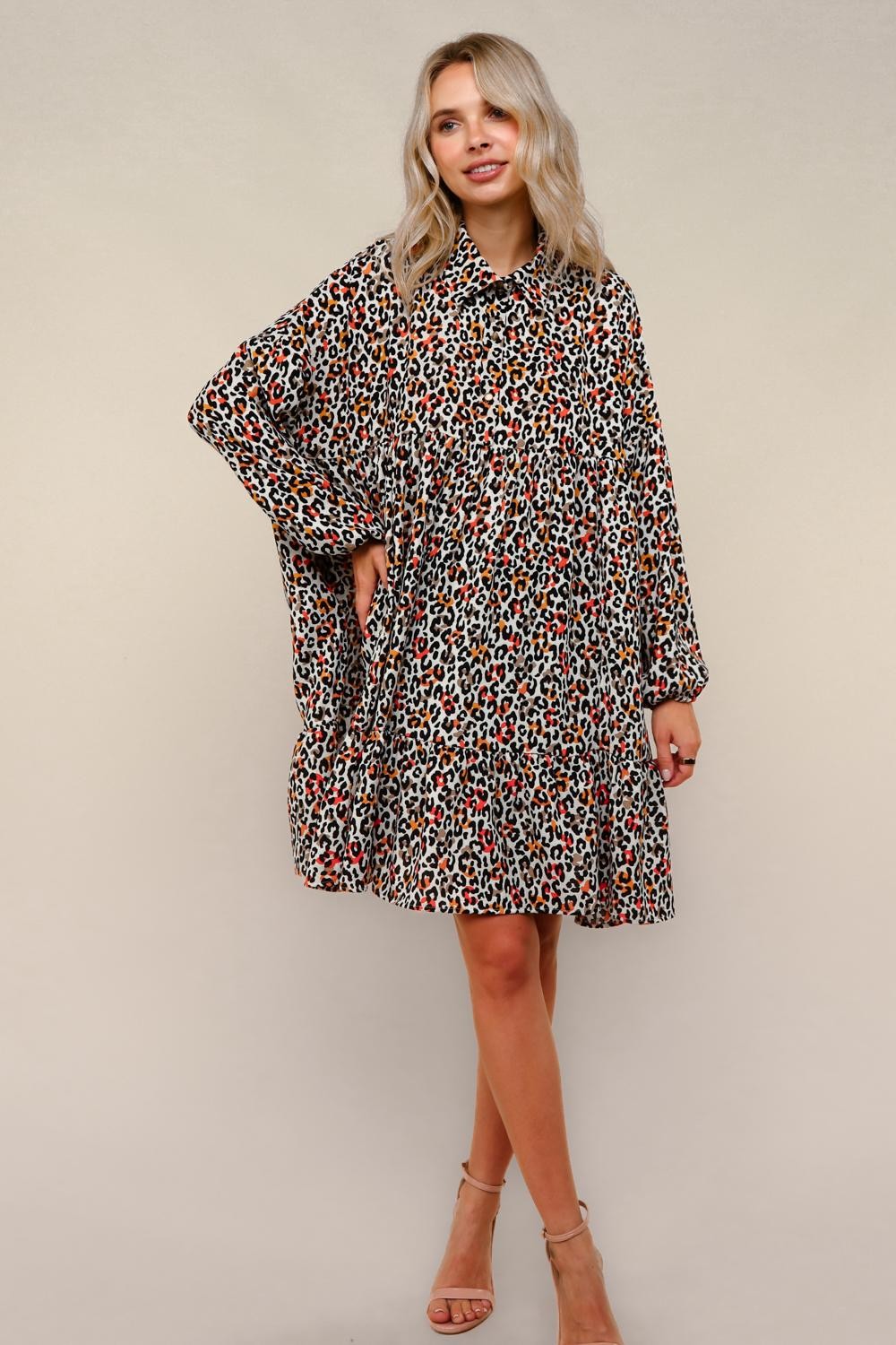 leopard print oversized dress Pink Leopard Print Midi Dress for Women, Oversized Boho Cotton Maxi Dress, Bold Animal Print Loose Fit Outfit