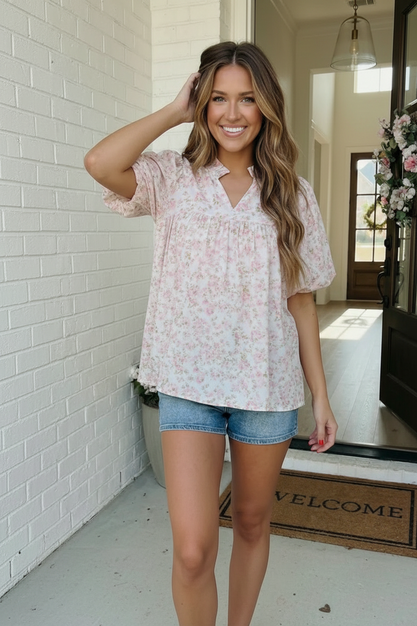 State Fair Summer Ruffle Neck Babydoll Blouse (Open Pack)
