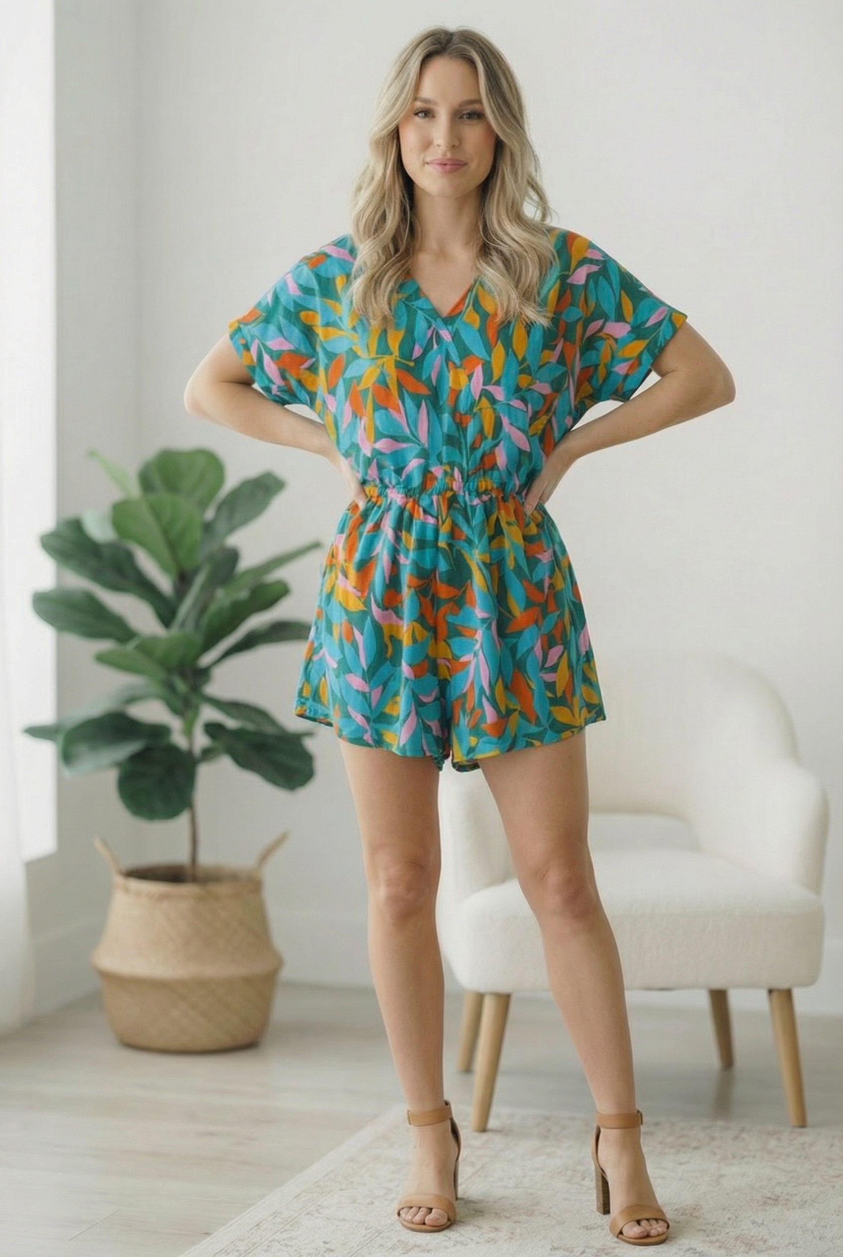 Plus Green Tropical Pocketed Romper