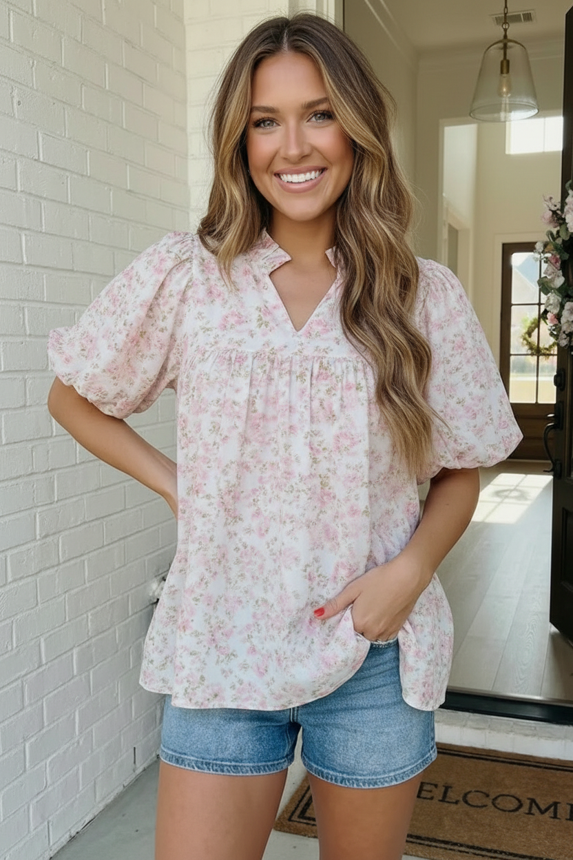 State Fair Summer Ruffle Neck Babydoll Blouse (Open Pack)