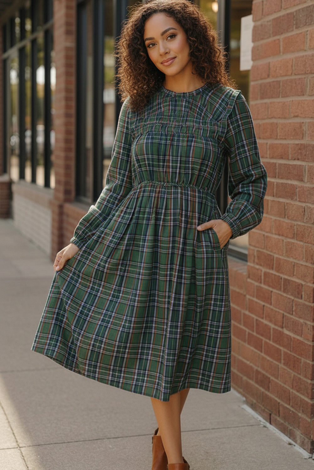 Cedar Lane Plaid Midi Dress (Open Pack)