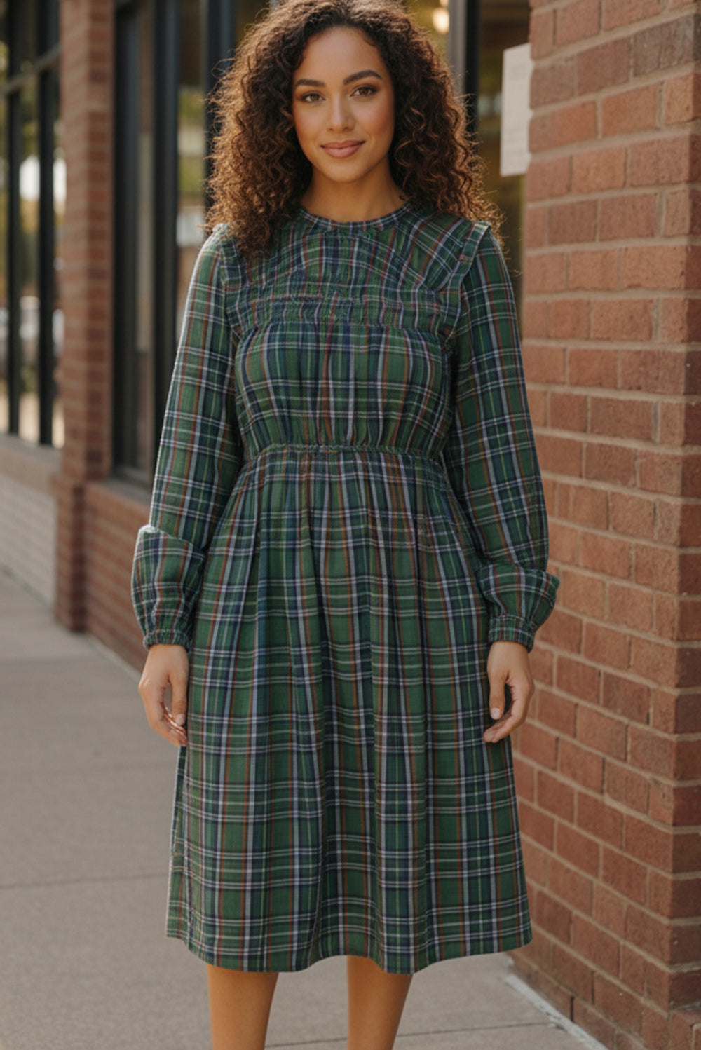 Cedar Lane Plaid Midi Dress (Open Pack)