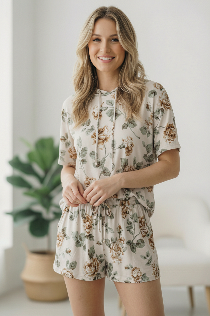 Ivory Floral Top and Bottom Set