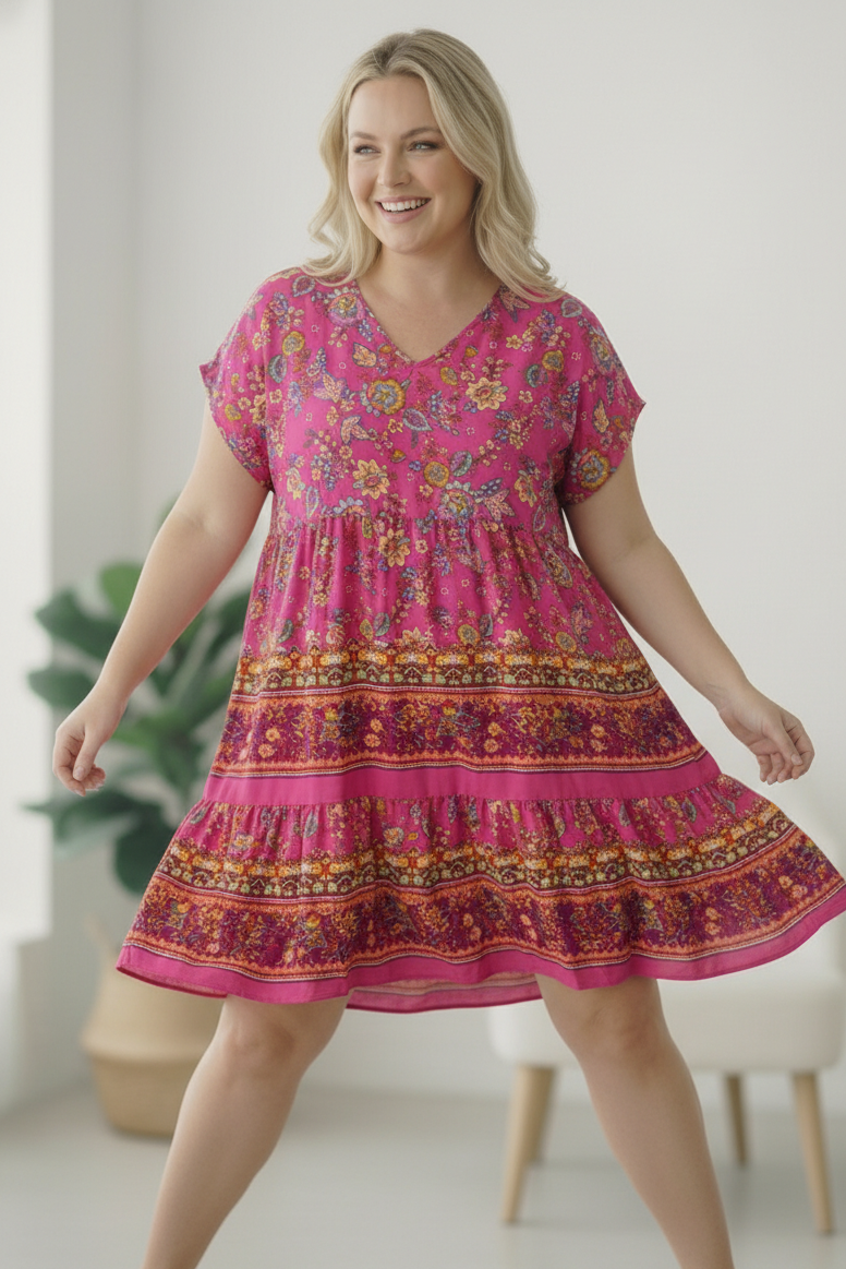 Fuchsia Print Dress