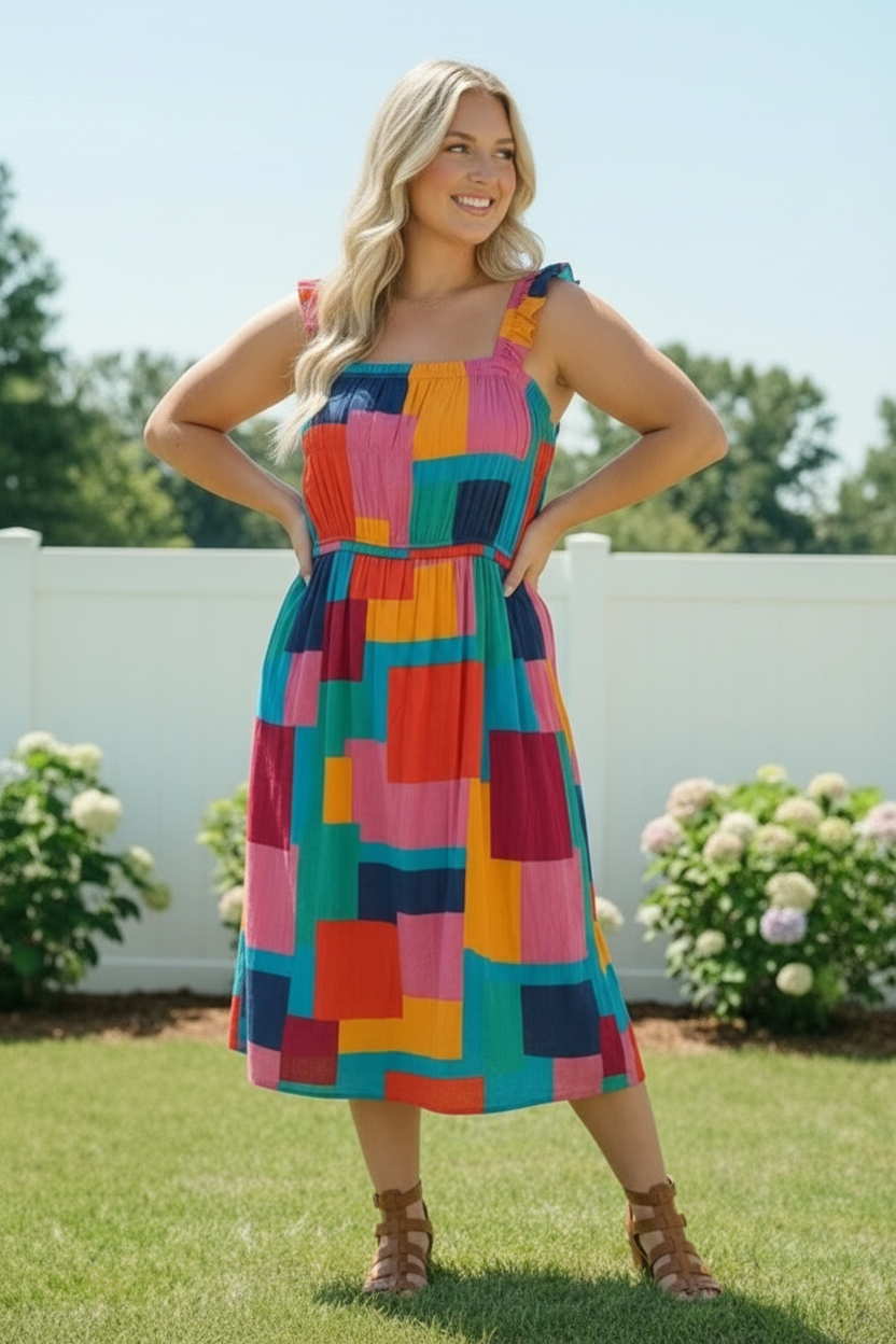 Plus Color Multi Design Dress