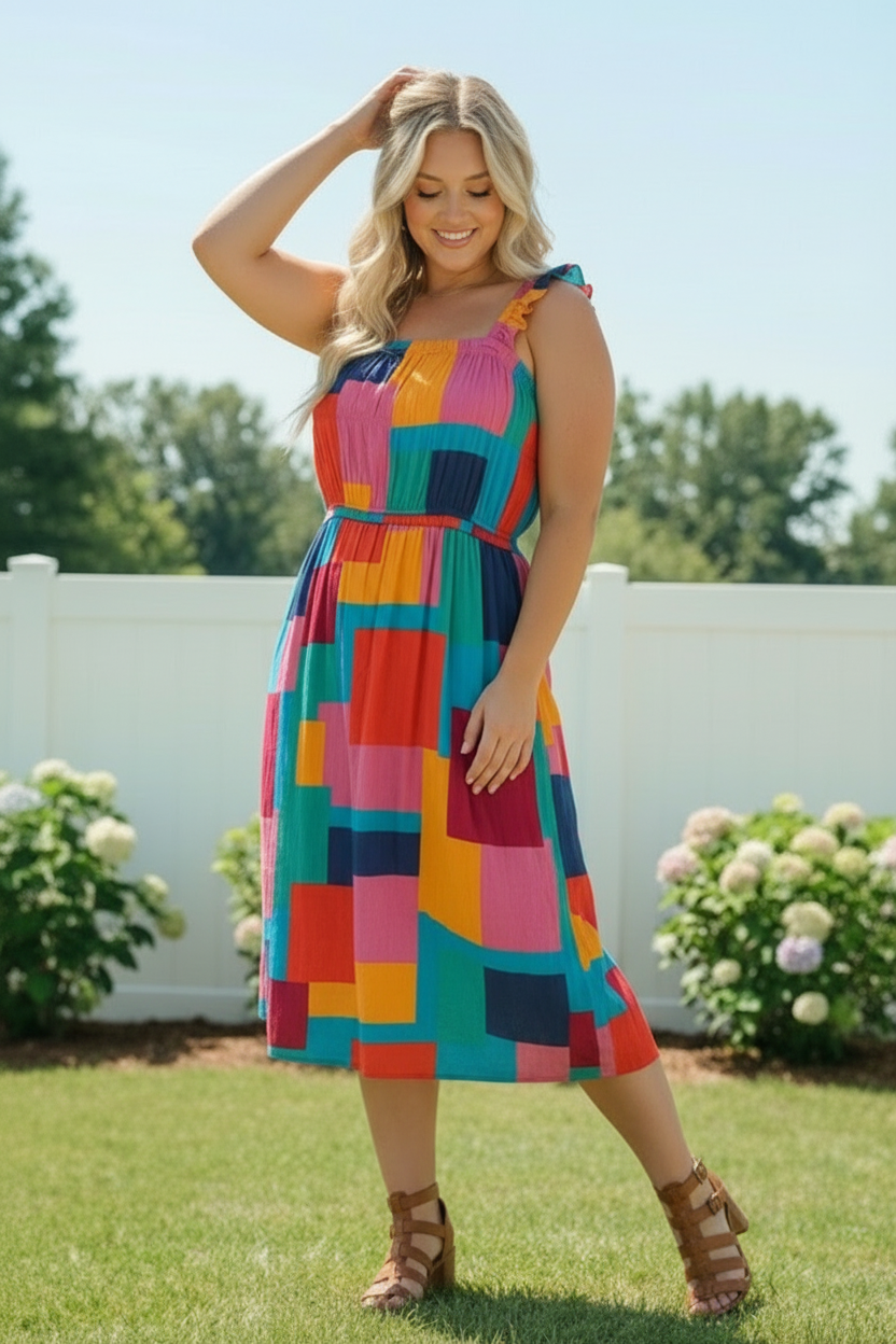 Plus Color Multi Design Dress