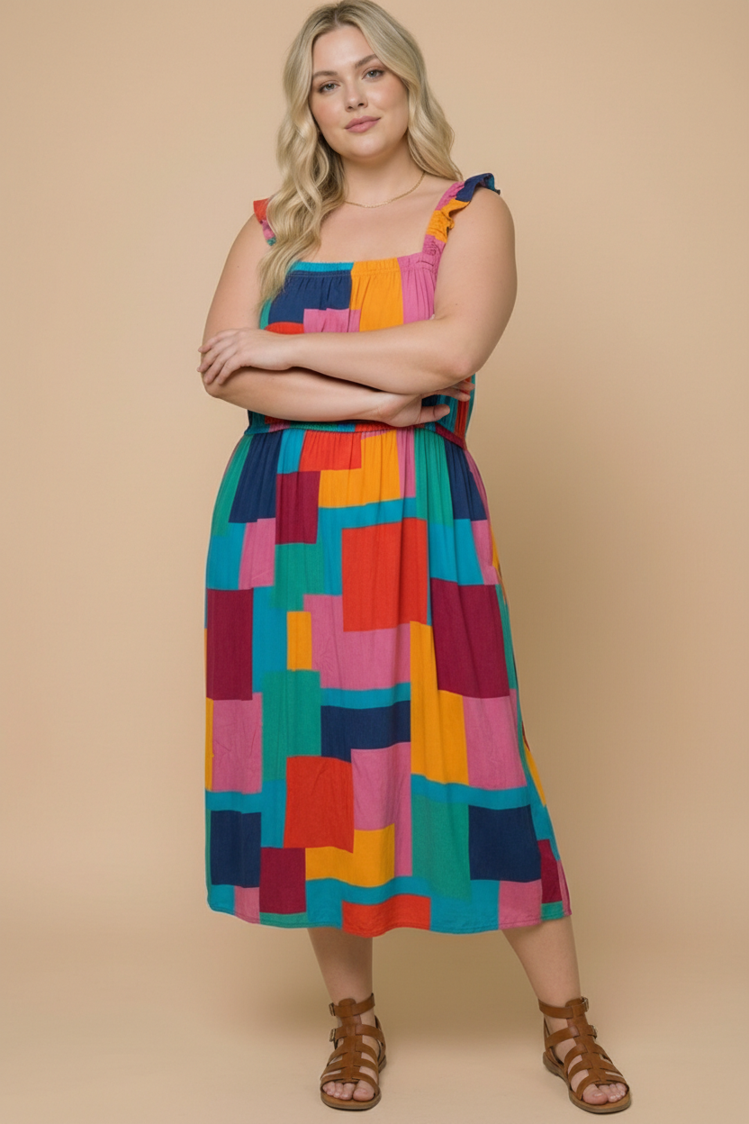 Plus Color Multi Design Dress