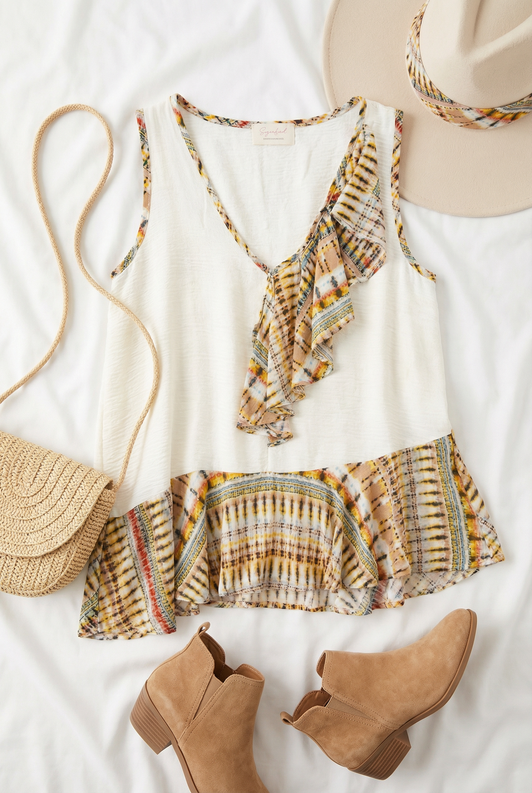 Sugarlips Boho Tie Dye Ruffle Tank Top (4 Smalls)