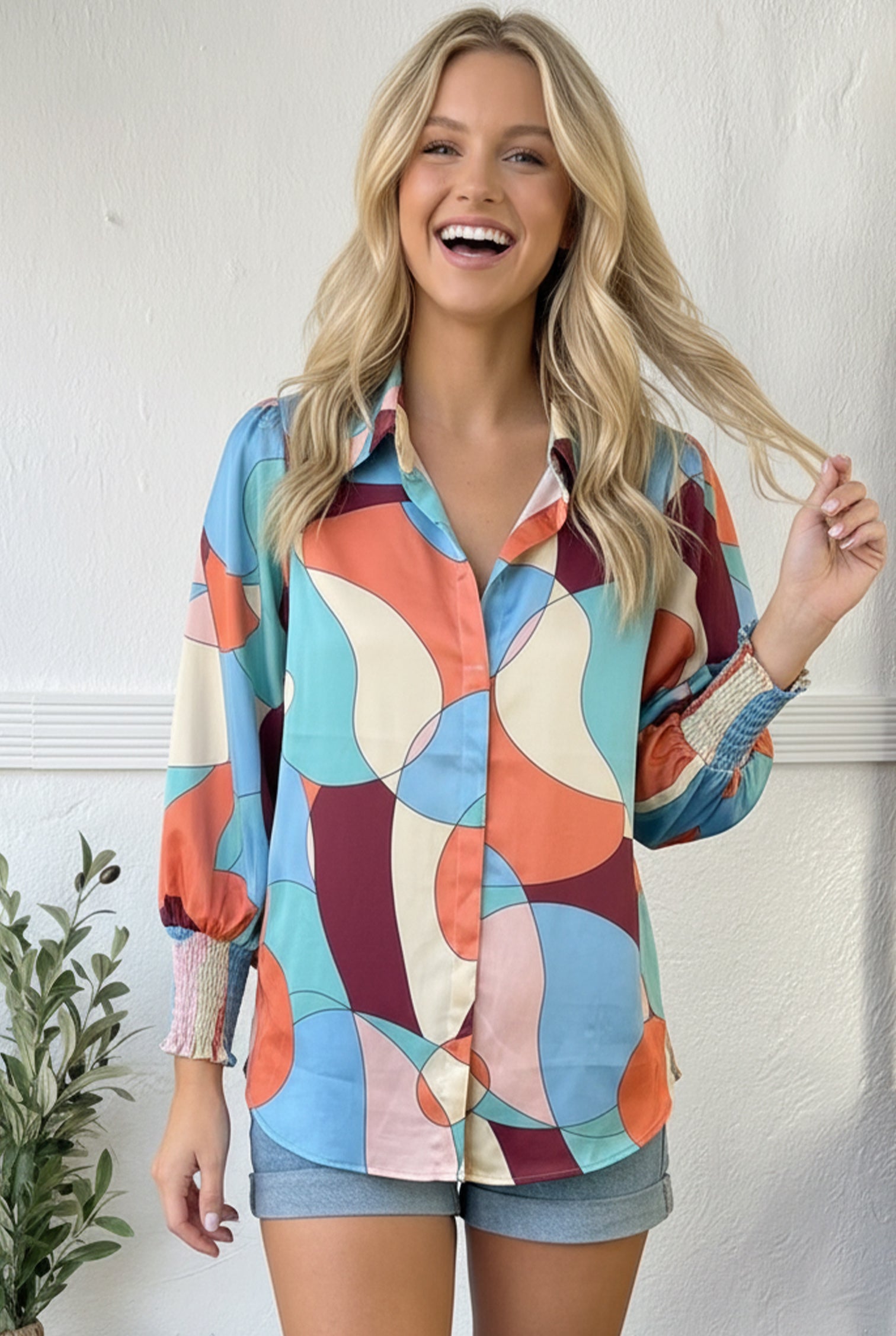 Multi Geo Print Woven Top