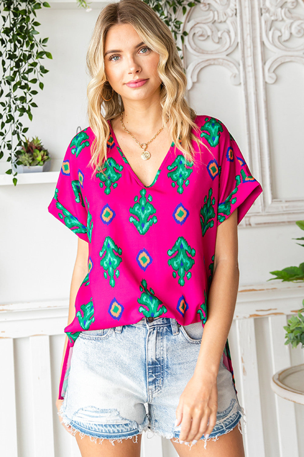 Fuchsia Print Design Top