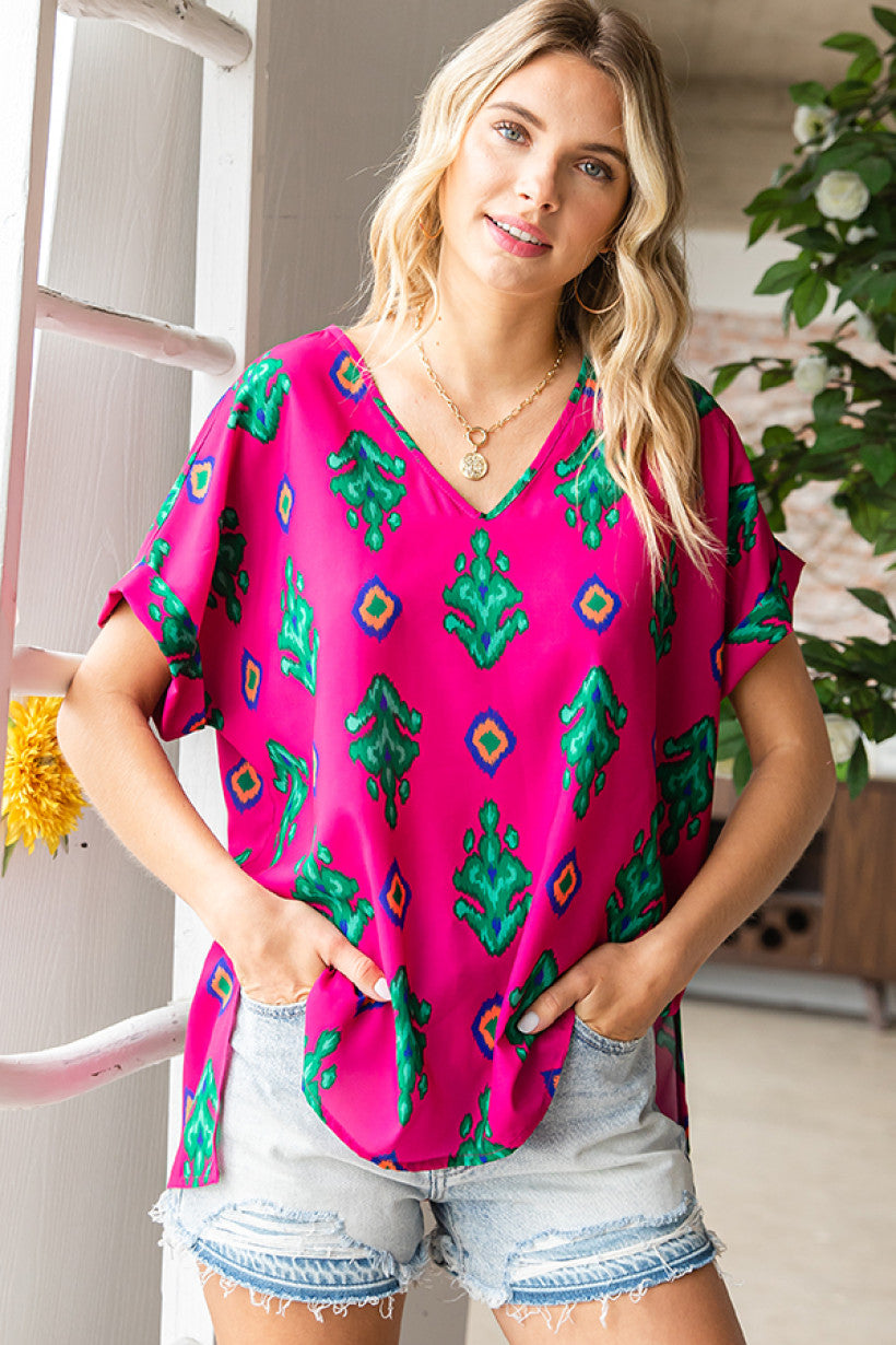Plus Fuchsia Print Design Top