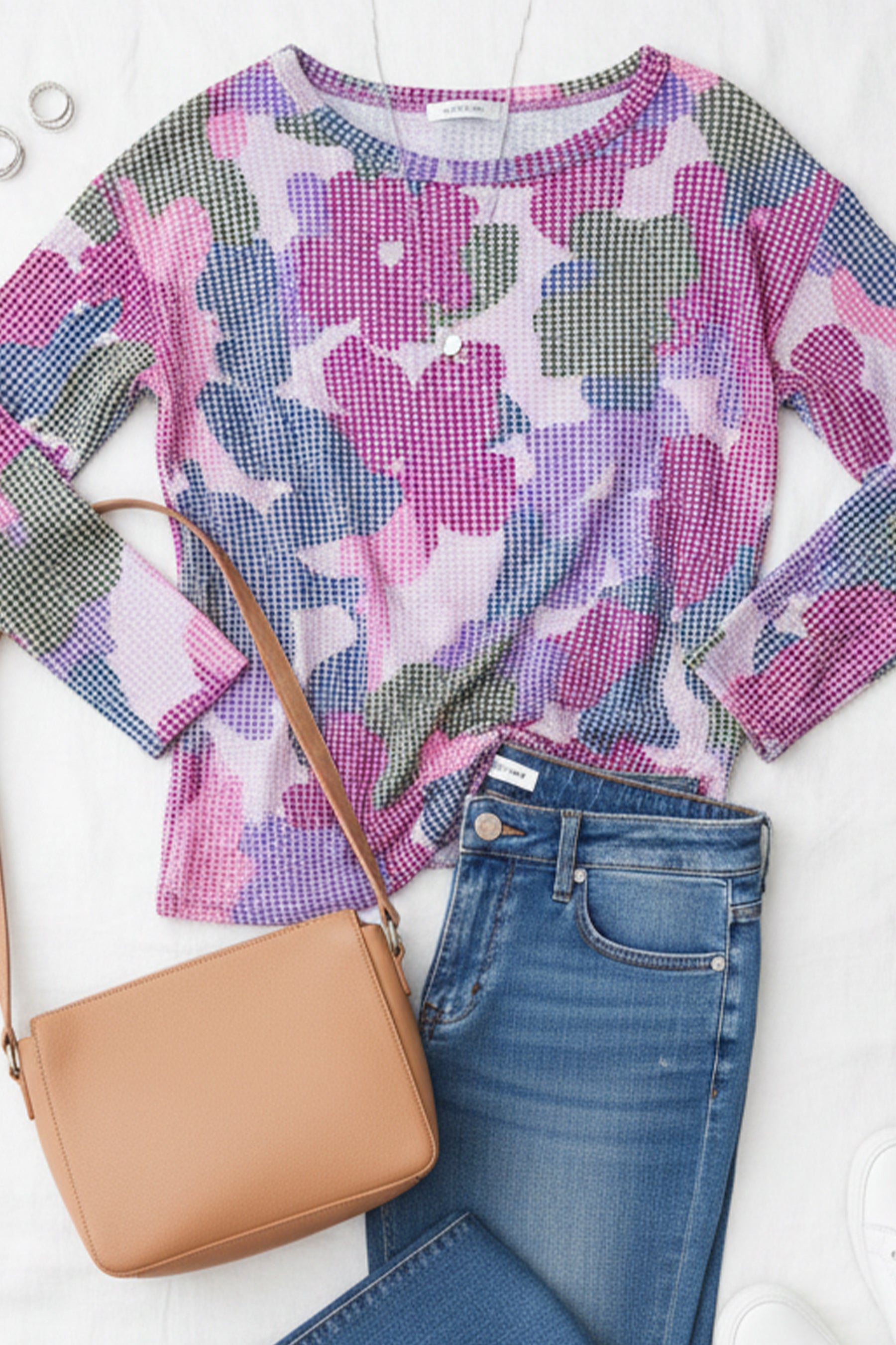 Beautiful You Magenta Floral Vintage Two Tone Knit Top (Open Pack)